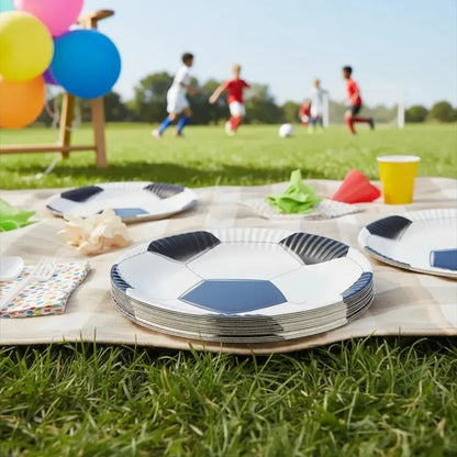 X10 Platos Cumpleaños Futbol Platos Desechable Decoracion  Blanco Y Negro 10 Platos