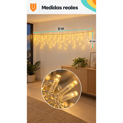 Luces Navideñas 5m 160 Luces Guirnaldas Cálidas Decoración Amarilla Guirnalda Led Cascada Navidad Decoración Cálida 5 Metros... Amarilla Guirnalda Led Cascada Navidad Decoración Cálida 5 Metros...