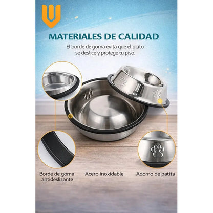 Plato Perros Gatos Base Goma Evita Derrames Higiene 26 Cm Gr Metalico Plateado Tono Brillante Acero Inoxidable Resistente Agua Mascotas Estilo Moderno Visual Limpio Durabilidad Alta