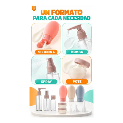 Set 11 Botella Viaje Portátil Contenedores Accesorio Shampoo Multicolor