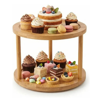 Base Cupcakes Bambu Rotatorio Exhibidor Postres Cocina Hogar Madera Bambu Claro Estilo Rustico Elegante Moderno Decorativo Mesa Postres Eventos Visual Premium Armonico Hoga