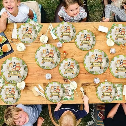10 Plato De Carton Safari Cumpleaños Safari Animales 23 Cm Multicolor Jungla Safari