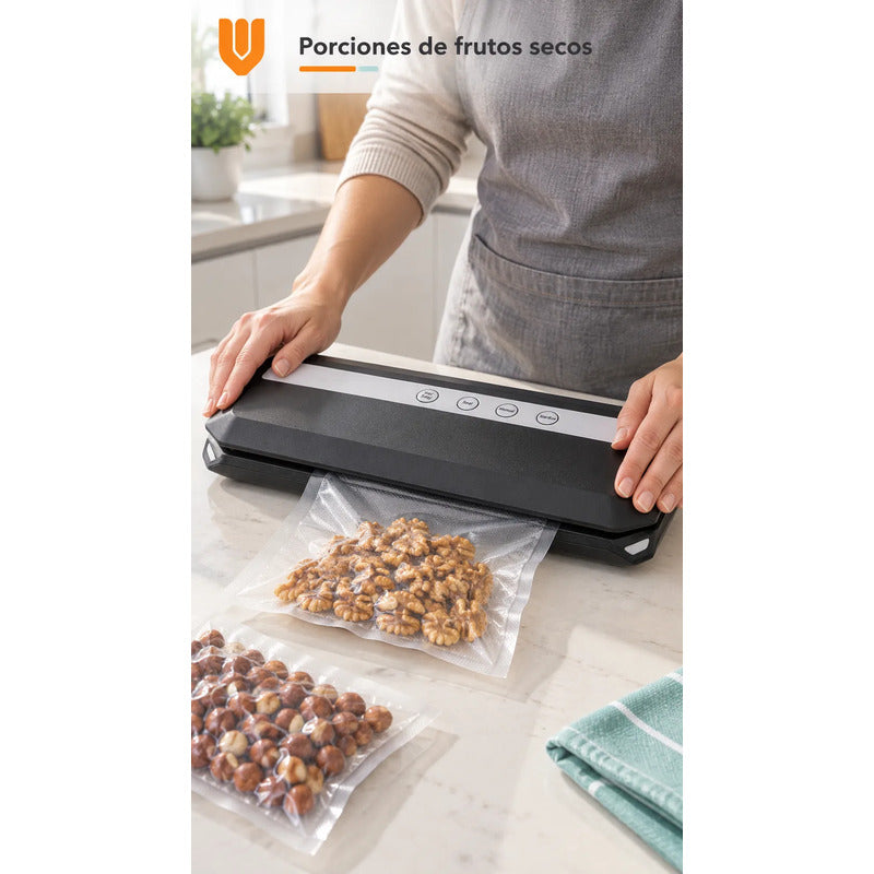 Selladora Vacio 38cm Negra Alimentos Máquina 10 Bolsas Negro Selladora Vacío Alimentos Sellado Empacadora Envasadora Bolsas Texturizadas Cocina Porciones Organización
