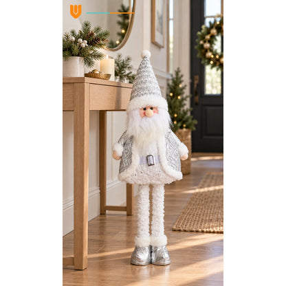 Muñeco Pascuero Navideño 60cm Retraible Decorativo Figura Blanco Muñeco Adorno Navideño Muñeco Papá Noel Viejito Pascuero Santa Claus Gorro Barba Blanca Figura Verdes Cascabel 60cm Retraible