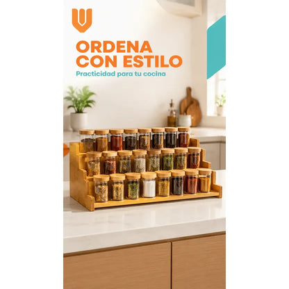 Organizador Porta Condimentos Especiero Expandible 3 Niveles Bambú Organizador Especias Expandible 3 Niveles Especiero Escalonado Cocina Despensa Condimentos Ajustable 22 A 38 Cm