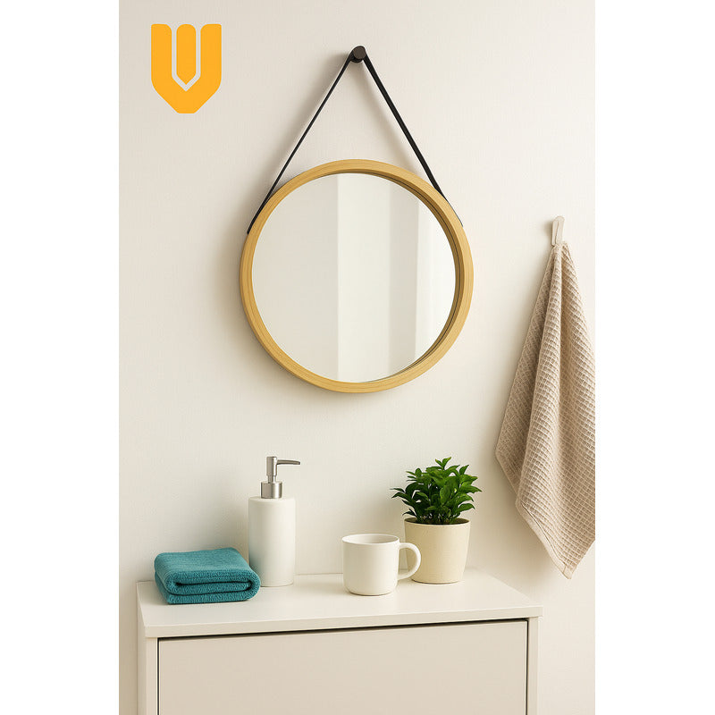 Espejo Redondo Colgante Bambu Decorativo Espejo Pared 25 Cm Bambú