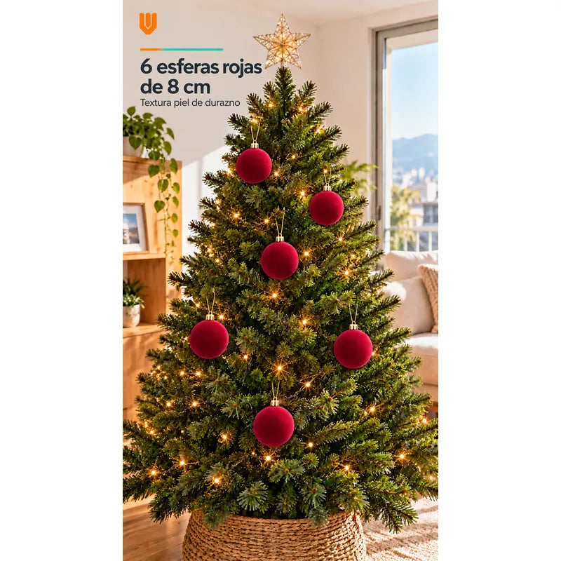 6 Esferas Navidad Adorno Piel Durazno Bolas Decorar 8cm Esferas Navidad Adorno Piel Durazno Bolas Decorar 8cm Vino Esferas... 8cm