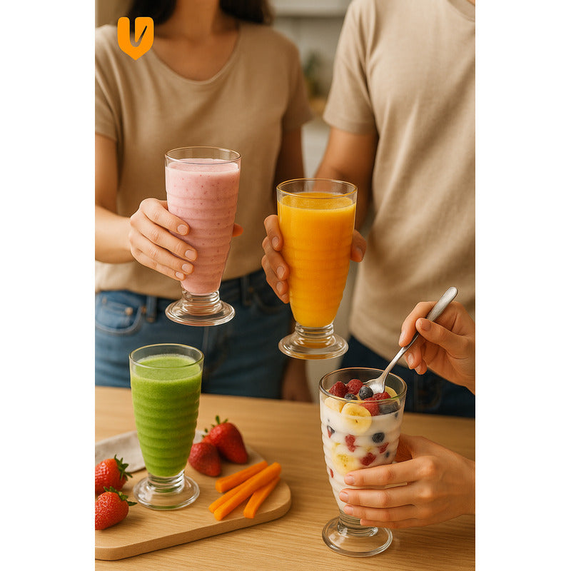 Set 6 Copas Vidrio Resistente 380 Ml Postres Helado Batidos