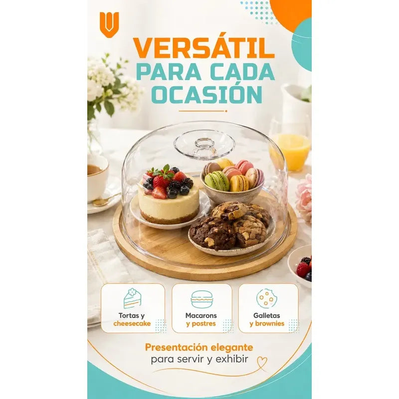 Base Soporte Torta Porta Cupcakes Transportador Dulces Transparente Bambu