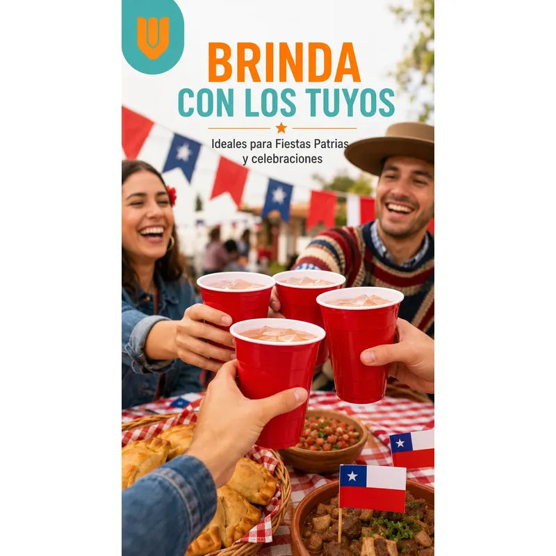 50 Vasos Plasticos Desechables Terremotos Bebidas Fiesta Rojo Bicolor Blanco Vaso Americano Fiestas Patrias Terremoto Fonda Celebración Chilena