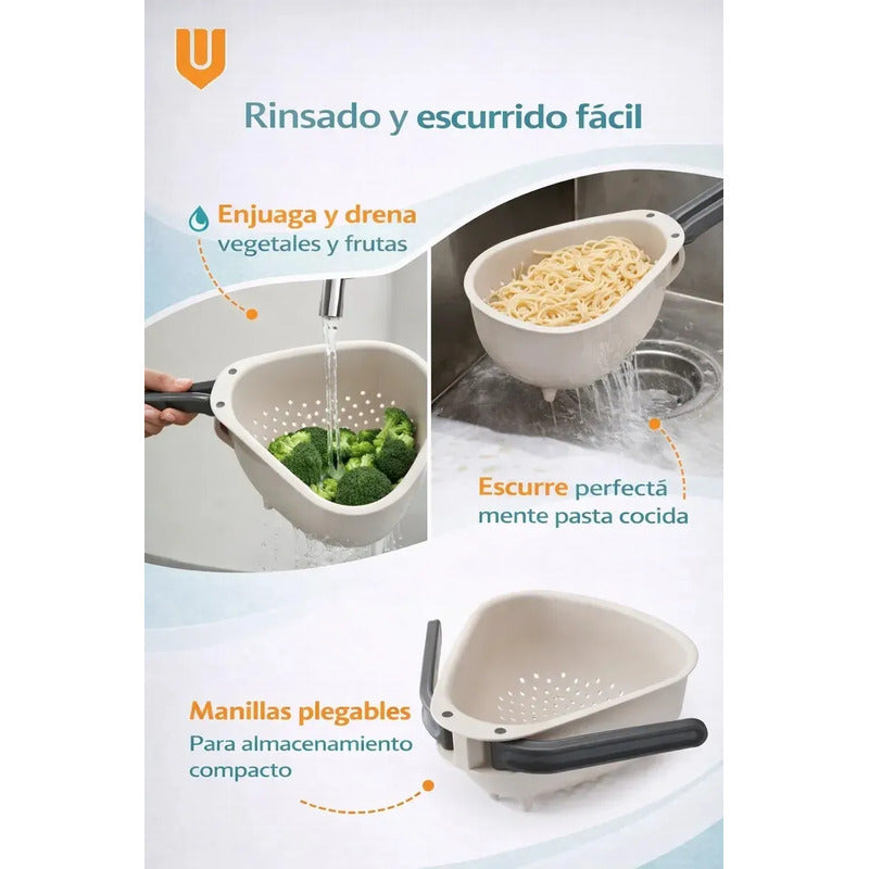 Colador Frutas Verduras Cocina Plegable Compacto Hogar Blanco Cocina Moderno Minimalista Elegante Diseño Compacto Visual Limpio Armonico Resistente Duradero Uso Diario Hogar Premium