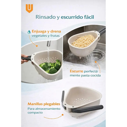 Colador Frutas Verduras Cocina Plegable Compacto Hogar Blanco Cocina Moderno Minimalista Elegante Diseño Compacto Visual Limpio Armonico Resistente Duradero Uso Diario Hogar Premium