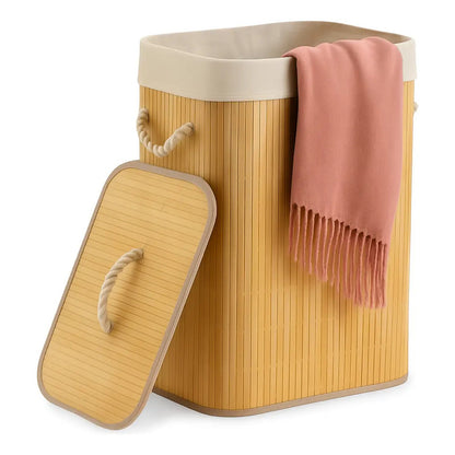 Canasto Ropa Bambu Tapa Cesto Organizador Baño Hogar30x40x50 Bambú Linea