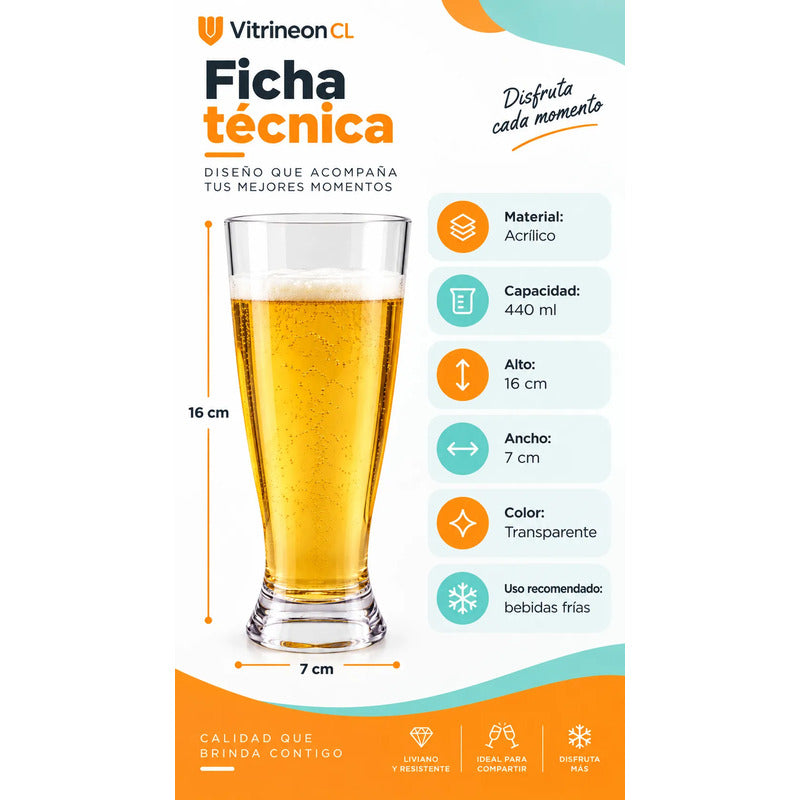 Vaso Acrilico Cervecero Reutilizable 440 Ml Transparente Vaso Transparente