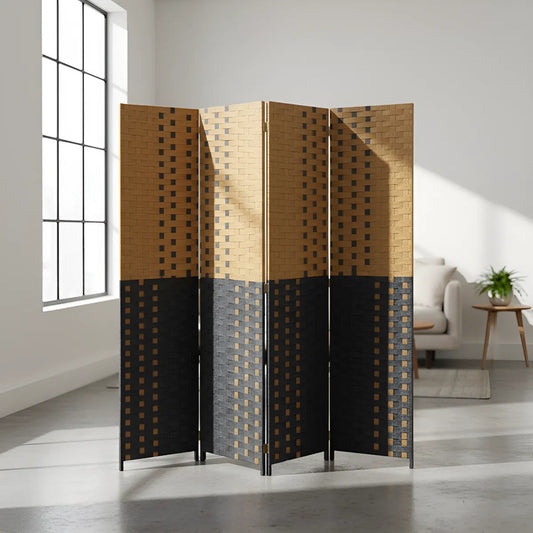 Biombo Tela Moderno 4 Puertas Separador Ambientes 180 Cm Liso Separador Interior Ratan Liso 4 Paneles 180x180 Estilo Moderno Decorativo Hogar Oficina Marron Negro