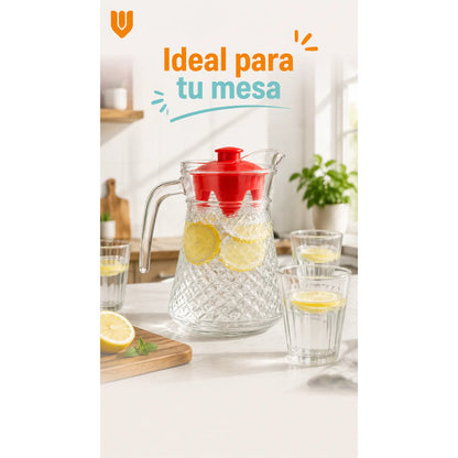 Jarra Vidrio Jugo Agua Decorativa Bebidas Cocteles Frio 1l Transparente Tapa Roja Jarra Vidrio 1 Litro Agua Jugos Bebidas Té... 1 Litro Jarra Refrigerador