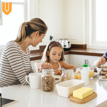 Mantequillero Ceramica Tapa Bambu Cuchillo Mantequilla Bambu