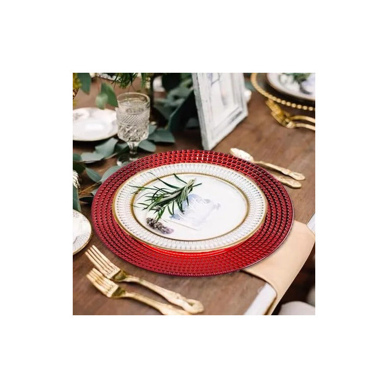 Plato Base Rojo Vajilla Navidad Juego De Platos Rojos 33cm