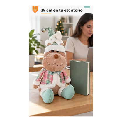 Muñeco Navideño 39cm Decorativo Adornar Figuras Navidad Blanco Muñeco Adorno Navideño Muñeco Papá Noel Viejito Pascuero Santa Claus Gorro Barba Blanca Figura Verdes Cascabel 39cm-reno