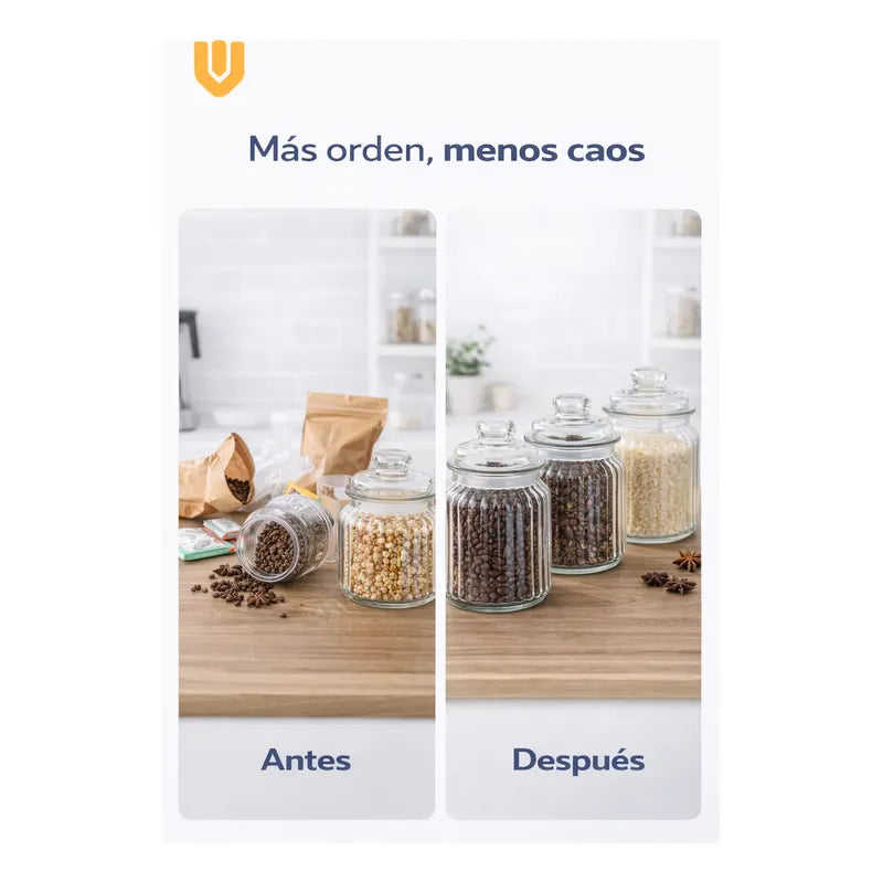 X6 Azucarero Frascos Especieros Hermetico Bombonera Azucarer Transparente Cristal Claro Acabado Limpio Elegante Moderno Permite Visualizar Contenido Condimentos Sal Azucar Cafe