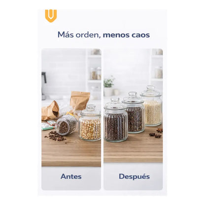 X6 Azucarero Frascos Especieros Hermetico Bombonera Azucarer Transparente Cristal Claro Acabado Limpio Elegante Moderno Permite Visualizar Contenido Condimentos Sal Azucar Cafe