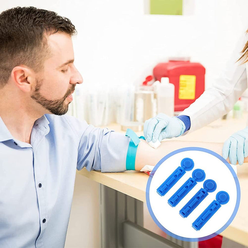 X100 Lancetas Agujas Medidor De Insulina Lancetas Estériles  Azul Claro