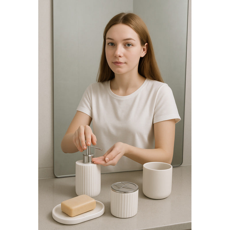 Set 5 Piezas Accesorios Decorativo Baños Juegos Baño Blanco