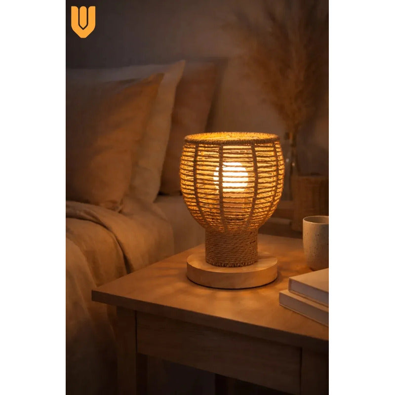 Vitrineon Dispositivo Luminoso Bambu Natural Sistema Led E27 Noche Mesa Bambu Iluminacion Ambiental Led E27 Estilo Clasico Natural Luz Calida Dormitorio Color Marron Claro Lampara Mesa Bambu...