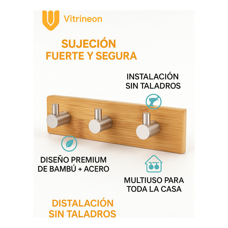 Colgador Perchero Acero Inoxidable Bambu Colgador Pared