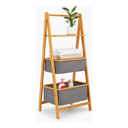 Vitrineon Mueble Bambu Organizador Baño Cestos Tela Estante Marrón Claro