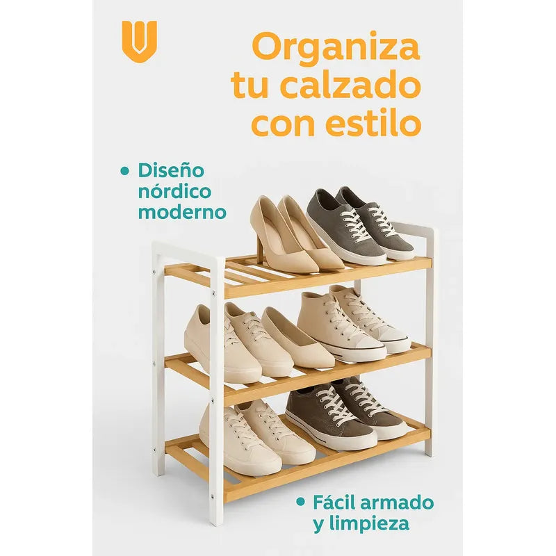 Organizador Bambu Zapatos 3 Niveles Zapatero Estante Bambu Multicolor