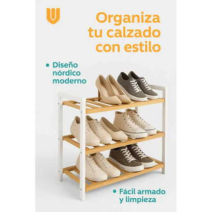 Organizador Bambu Zapatos 3 Niveles Zapatero Estante Bambu Multicolor
