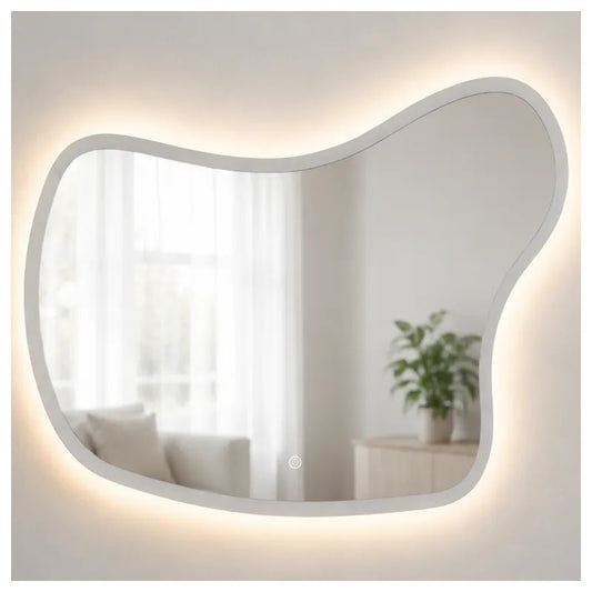 Espejo Asimétrico Decorativo Premium Pared Luz Touch Hogar P Plateado Espejo Cristal Led Moderno Brillante Decorativo Elegante Minimalista Cuerpo Completo Vestidor Dormitorio Baño