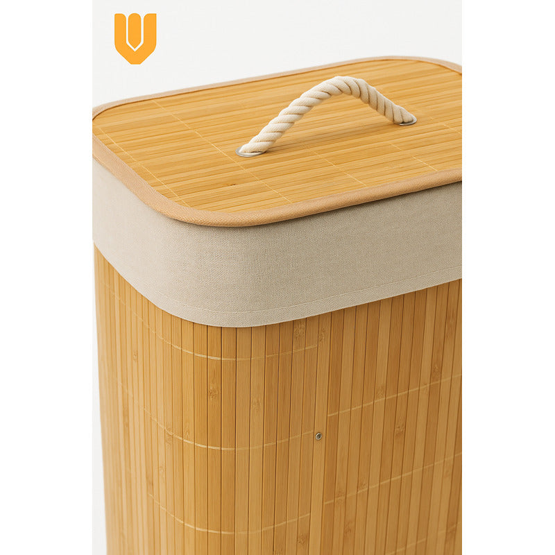 Canasto Ropa Bambu Tapa Cesto Organizador Baño Hogar30x40x50