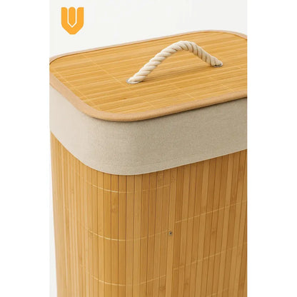 Canasto Ropa Bambu Tapa Cesto Organizador Baño Hogar30x40x50 Bambú Linea