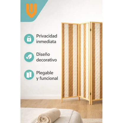 Biombo Separador Oficina Ambientes Divisor 4 Puertas 180 Cm Geométrico Blanco/marrón