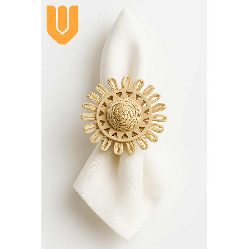 Servilletero Flor Bambú Anillo Porta Servilleta Decorativo Dorado