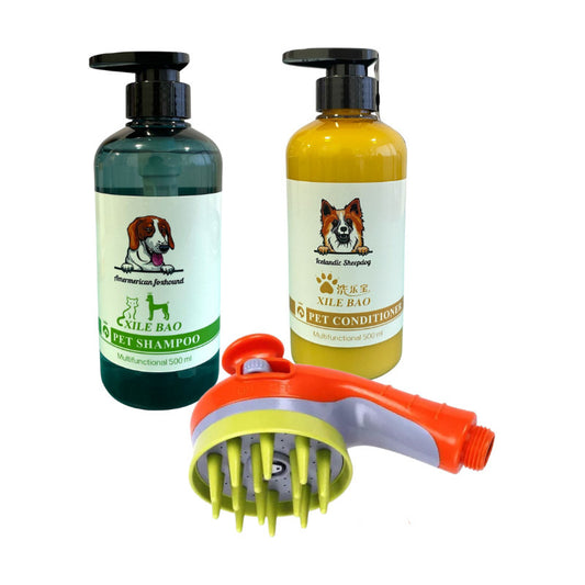 Pack Shampoo Acondicionador  Cepillo Ducha Para Mascotas