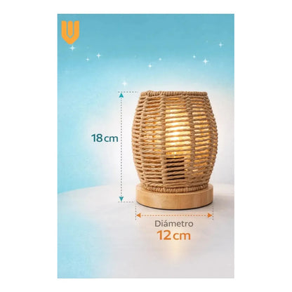 Pack 2 Lamparas Velador Bambu Led Pareja Iluminacion Calida Beige Natural Fibra Vegetal Estetica Organica Luz Calida Decoracion Boho Interiorismo Hogar Ambiente Relajante Bambu Natural Marron...