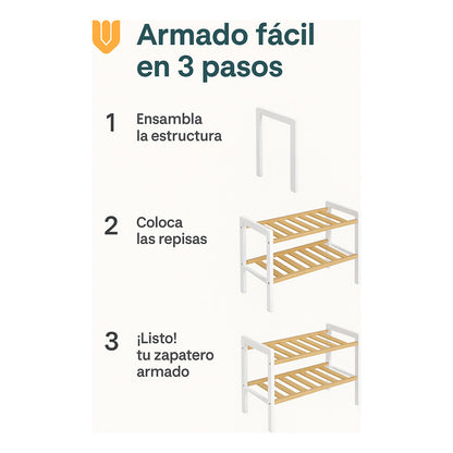 Estante Zapatos Bambu 3 Niveles Organizador Pasillo Closet Multicolor