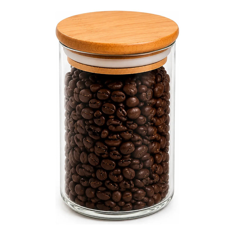 Frasco Hermético Contenedor Vidrio Tapa Bambu Gourmet 200 Ml Transparente Natural Bambú Cristal Claro Minimalista Cocina Gourmet Organizacion Moderna Elegante Premium Hogar