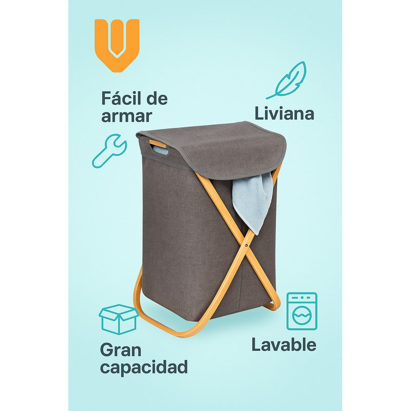 Canasto Almacenador Ropa Organizador Lavanderia Multiuso Gris Lisa