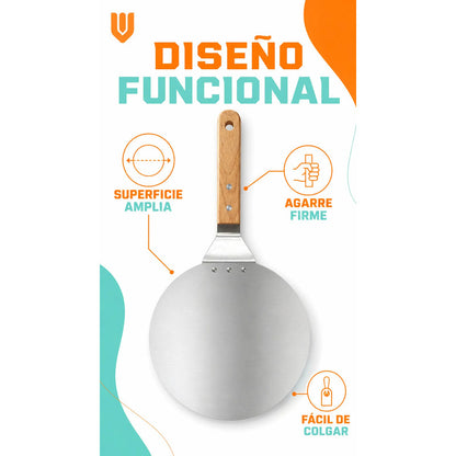 Pala Pizza Espátula Redonda Acero Mango Madera 25,5cm Pala Pizza Espátula Redonda Acero Inoxidable Mango Madera Utensilio Gastronómico Horno Cocina Pizzería Panadería Hornear 25.5cm
