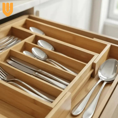 Organizador Cubiertos Expandibles Bambu Porta Cubiertos Bambú