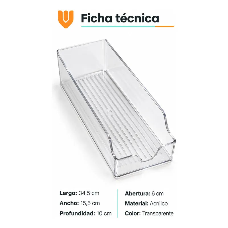 4 Organizadores Transparentes Acrílico 35cm Cocina Despensa Blanco