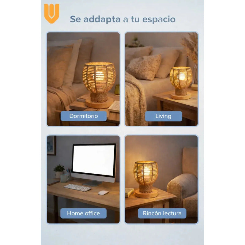 Vitrineon Dispositivo Luminoso Bambu Natural Sistema Led E27 Noche Mesa Bambu Iluminacion Ambiental Led E27 Estilo Clasico Natural Luz Calida Dormitorio Color Marron Claro Lampara Mesa Bambu...