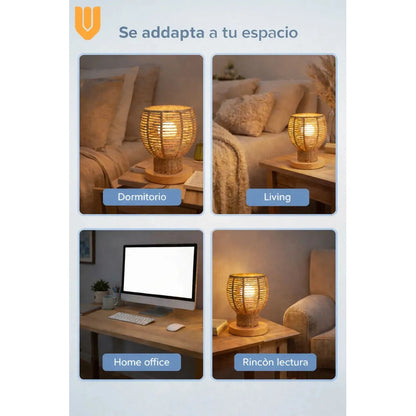 Vitrineon Dispositivo Luminoso Bambu Natural Sistema Led E27 Noche Mesa Bambu Iluminacion Ambiental Led E27 Estilo Clasico Natural Luz Calida Dormitorio Color Marron Claro Lampara Mesa Bambu...