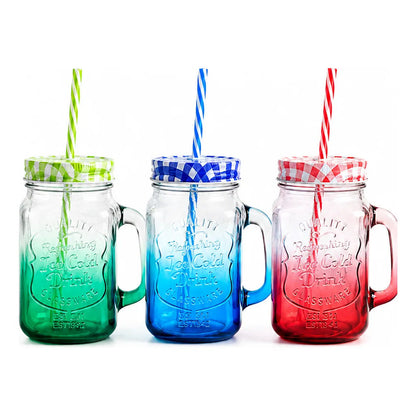 Vaso Bombilla Tapa Vidrio 400ml Reutilizable Multicolor Vaso Translúcido 400 Ml Vidrio Mango Tapa Bombilla Multicolor Bebidas Frías Jugos Cócteles Batido Reutilizable 400ml
