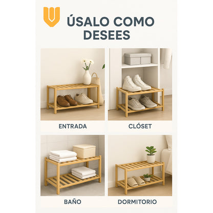 Organizador Zapatos Bambu 2 Niveles Zapatero Bambu Estante