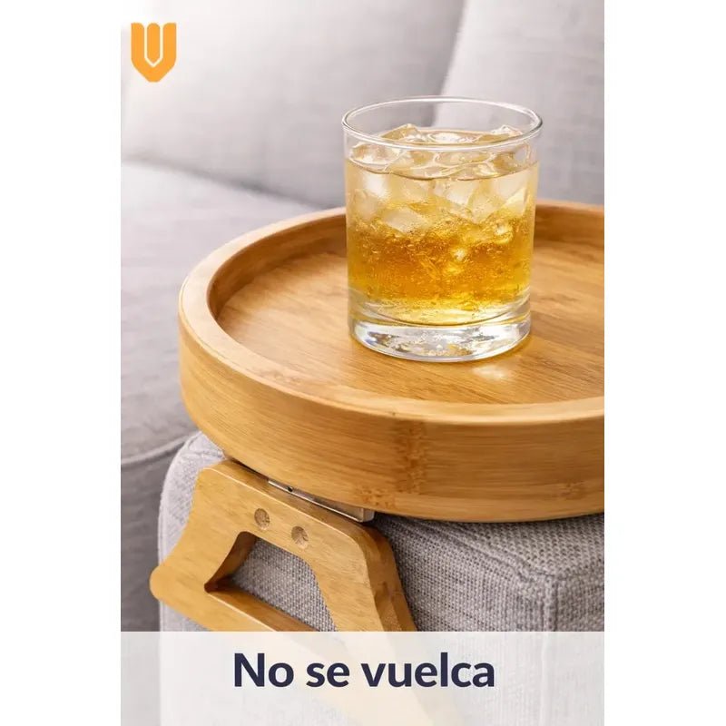 Bandeja Reposabrazos Sofa Bambú Circular Porta Vasos Premium Bandeja Madera Sofa Compacta Porta Vasos Antideslizante Soporte Tazas Organizador Hogar Living Bambu